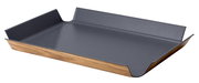 Rutschfestes Tablett in Grau mit Holzoptik, seitliche Perspektive