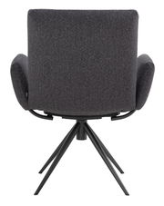 Rückansicht eines modernen Armlehnstuhls mit schwarzem Stoffbezug und schwarzem Metallgestell, Modell COCOON von Dieter Knoll.