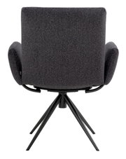Rückansicht eines modernen Armlehnstuhls mit schwarzem Stoffbezug und schwarzem Metallgestell, Modell COCOON von Dieter Knoll.