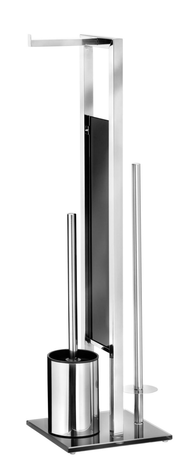 Wenko Edelstahl Stand WC-Garnitur RIVALTA Edelstahl Stand WC-Garnitur mit Toilettenbürstenhalter und Papierrollenhalter, seitliche Perspektive