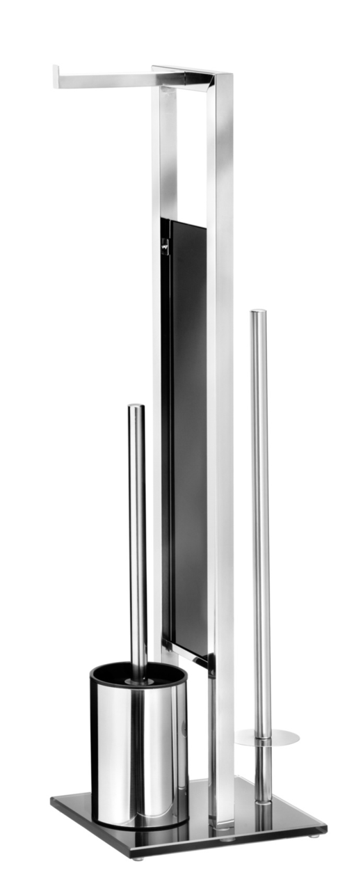 Wenko Edelstahl Stand WC-Garnitur RIVALTA Edelstahl Stand WC-Garnitur mit Toilettenbürstenhalter und Papierrollenhalter, seitliche Perspektive