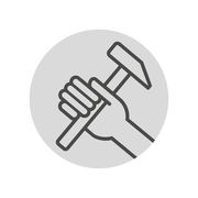 Symbol eines Hammers in einer Hand, von oben betrachtet