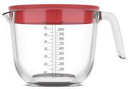 Glas-Messbecher mit rotem Deckel, 1000 ml Fassungsvermögen, seitliche Ansicht