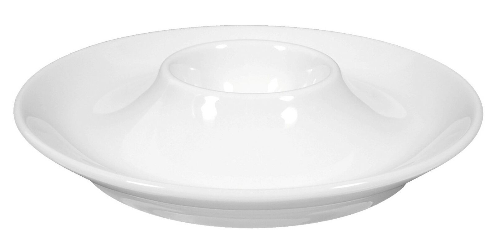 Weißer Eierbecher mit Ablage, seitliche Perspektive