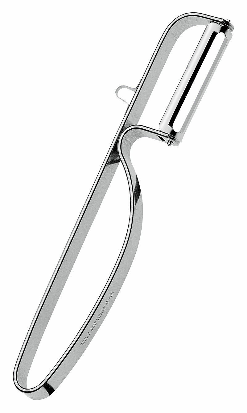 Gemüseschäler aus Edelstahl in seitlicher Perspektive