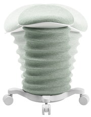 Aktiv-Sitz in seitlicher Perspektive mit wellenförmigem, gepolstertem Design und Rollen.