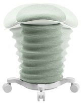 Aktiv-Sitz in seitlicher Perspektive mit wellenförmigem, gepolstertem Design und Rollen.