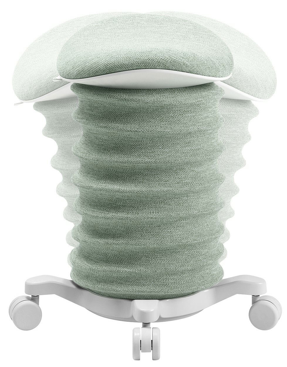 Sitness Aktiv-Sitz 4D AGR Aktiv-Sitz in seitlicher Perspektive mit wellenförmigem, gepolstertem Design und Rollen.