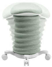 Aktiv-Sitz in seitlicher Perspektive mit wellenförmigem, gepolstertem Design und Rollen.