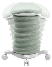 Aktiv-Sitz in seitlicher Perspektive mit wellenförmigem, gepolstertem Design und Rollen.