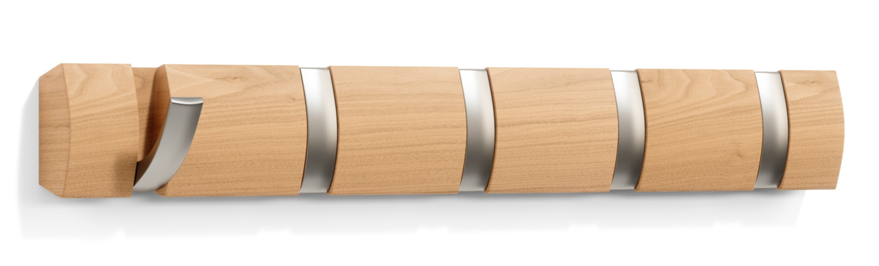 Umbra Wandgarderobe FLIP Moderne Wandgarderobe aus Holz mit ausklappbaren Haken, seitliche Perspektive