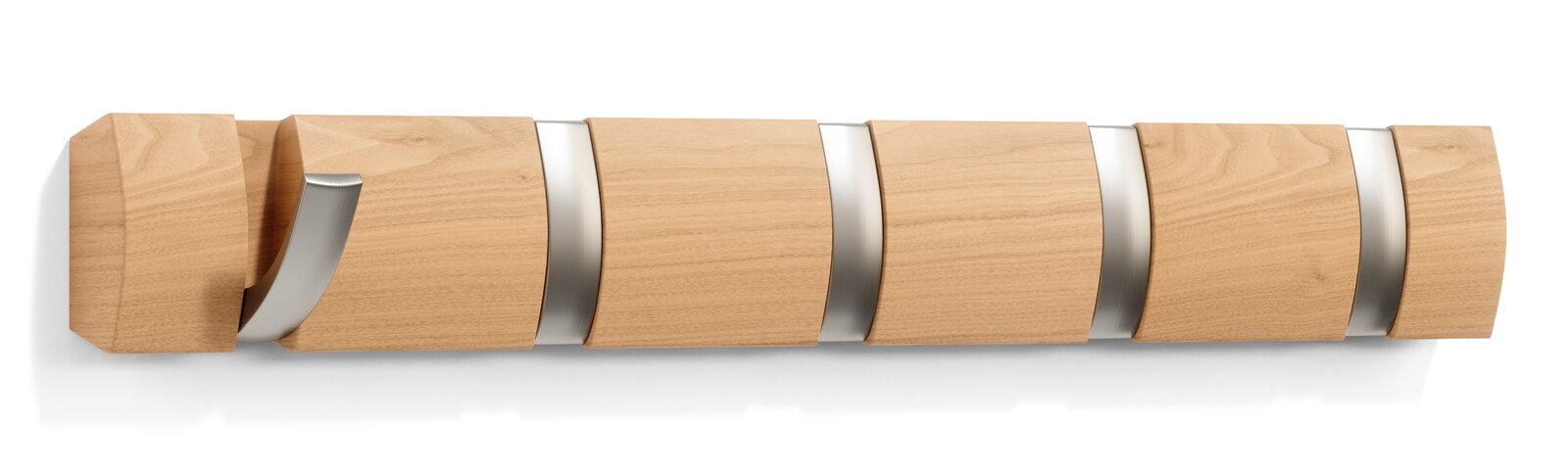 Umbra Wandgarderobe FLIP Moderne Wandgarderobe aus Holz mit ausklappbaren Haken, seitliche Perspektive