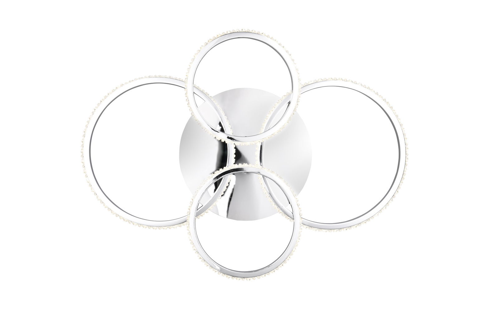 Moderne Deckenleuchte CIRES mit vier ineinander verschlungenen Ringen, Ansicht von unten.
