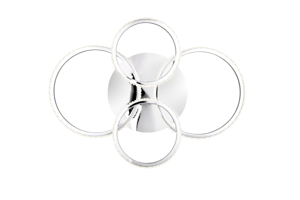 Moderne Deckenleuchte CIRES mit vier ineinander verschlungenen Ringen, Ansicht von unten.