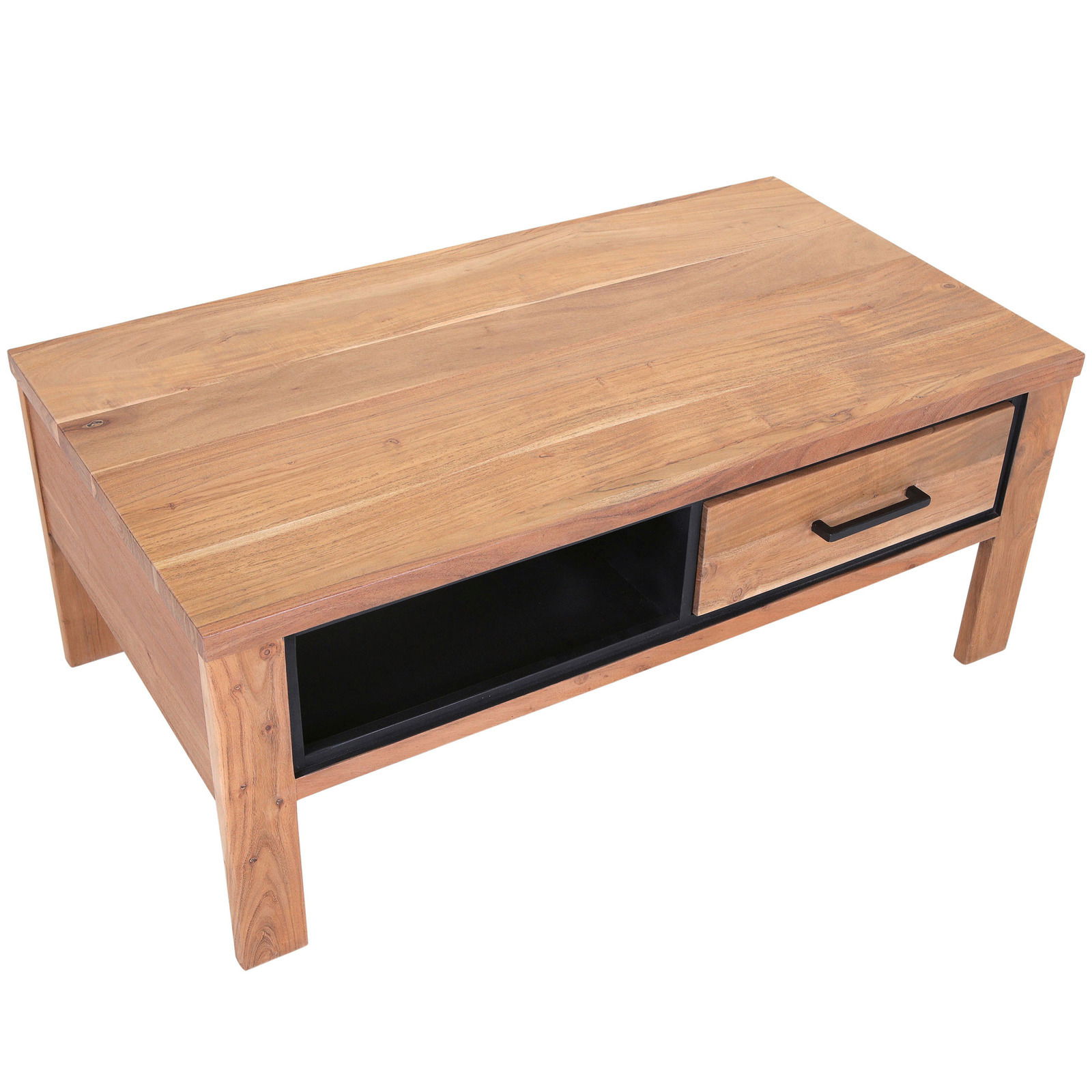 Holz-Couchtisch mit Schublade und offenem Fach, Perspektive von oben