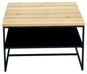 Moderner Couchtisch mit Holzplatte und schwarzem Metallgestell, Frontalansicht