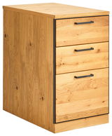 Holz-Anstellcontainer mit drei Schubladen, seitliche Perspektive