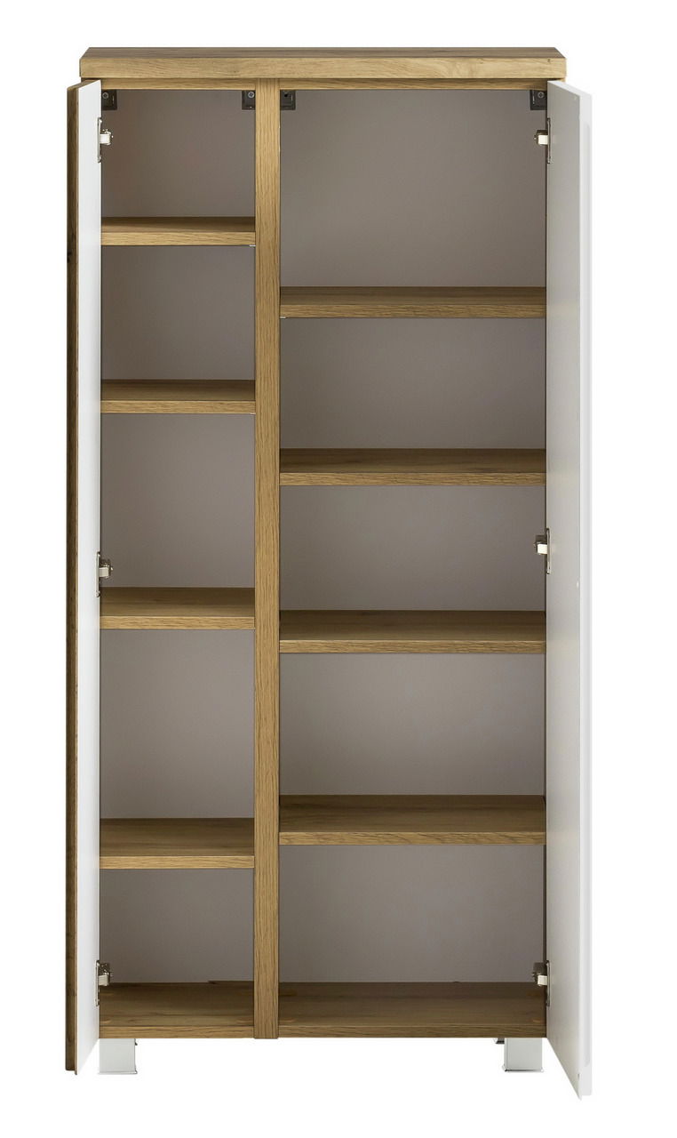 Offener Midischrank mit mehreren Regalböden, Frontansicht