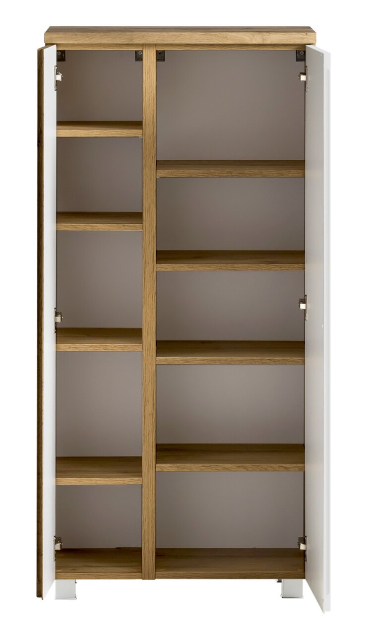 Offener Midischrank mit mehreren Regalböden, Frontansicht