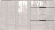 Frontansicht eines modernen XL-Sideboards mit zwei Türen und vier Schubladen in Hochglanzoptik.