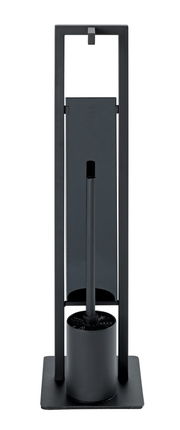 Schwarze Stand WC-Garnitur Rivalta, frontal abgebildet, mit modernem Design und rechteckiger Basis.