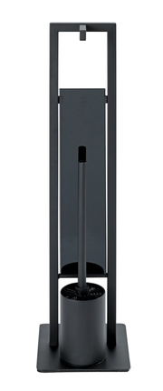 Schwarze Stand WC-Garnitur Rivalta, frontal abgebildet, mit modernem Design und rechteckiger Basis.