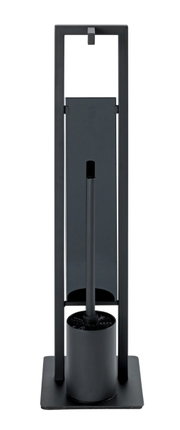 Zwarte staande wc-set Rivalta, hier van voren afgebeeld, met een modern ontwerp en een rechthoekige voet.