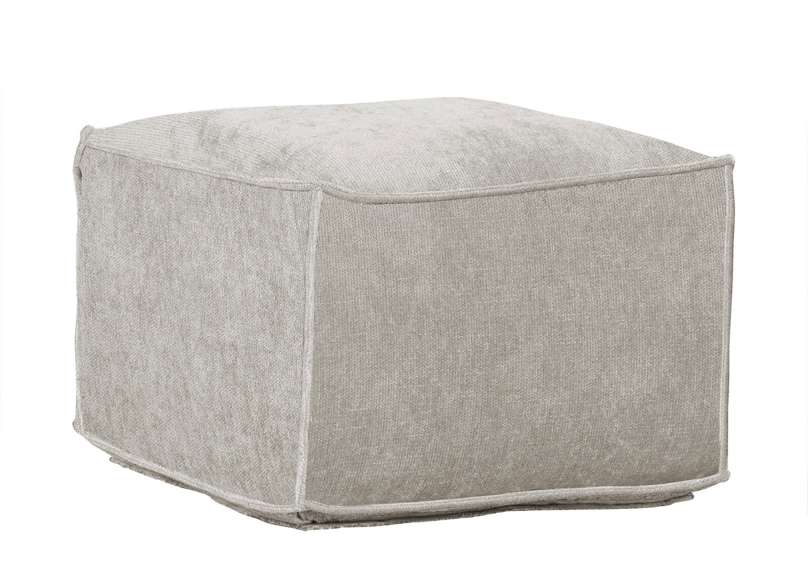 Stylife Hocker FIONA Beiger, würfelförmiger Sitzpouf mit Stoffbezug und Paspelkanten, freigestellt auf weißem Hintergrund, in schräger Vorderansicht von oben