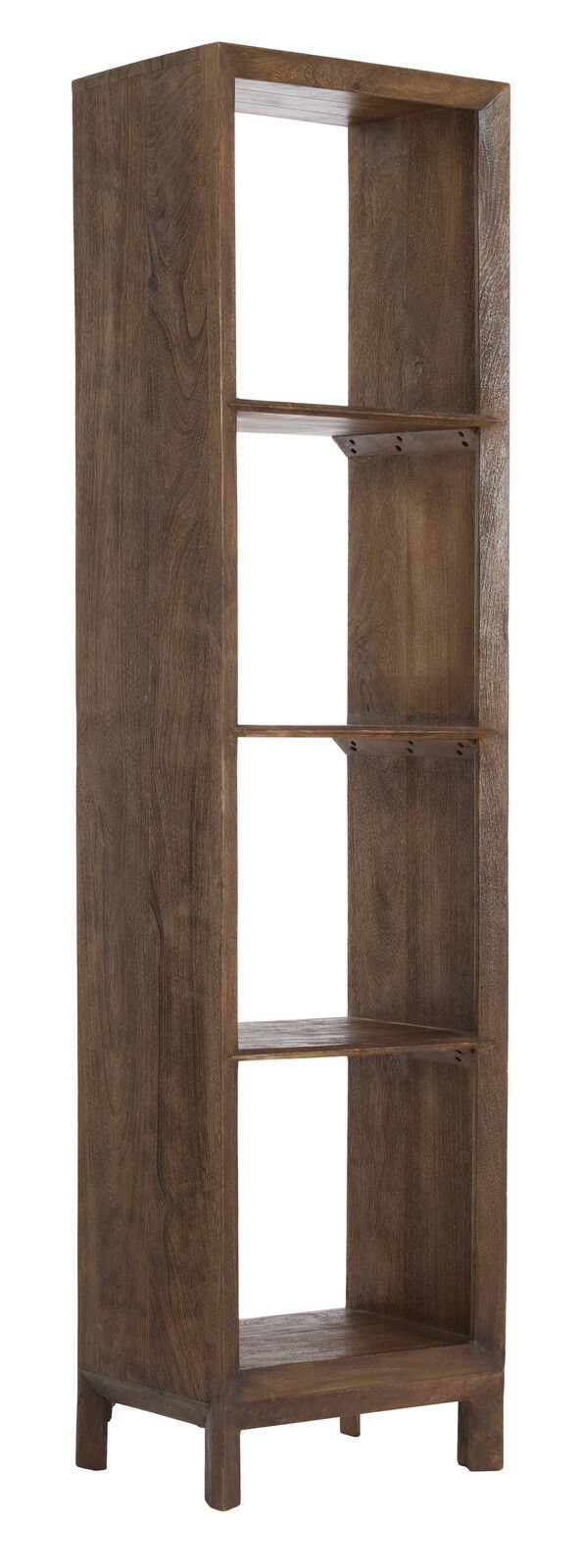 Standregal aus Holz mit vier offenen Fächern, seitliche Perspektive