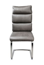 Moderner Freischwinger-Stuhl in Grau mit gepolsterter Rückenlehne und Sitzfläche, Vorderansicht