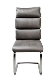 Moderner Freischwinger-Stuhl in Grau mit gepolsterter Rückenlehne und Sitzfläche, Vorderansicht