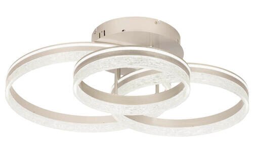 Moderne LED-Deckenleuchte mit drei ineinander verschlungenen Ringen, seitliche Perspektive