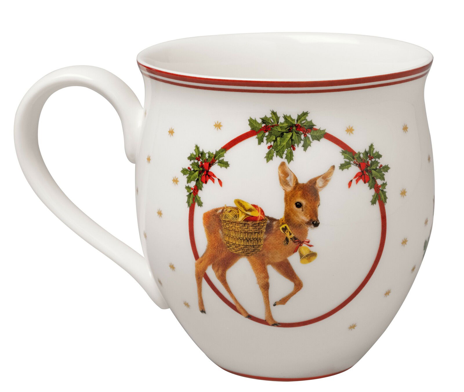 Weihnachtsbecher mit Rentiermotiv, seitliche Perspektive