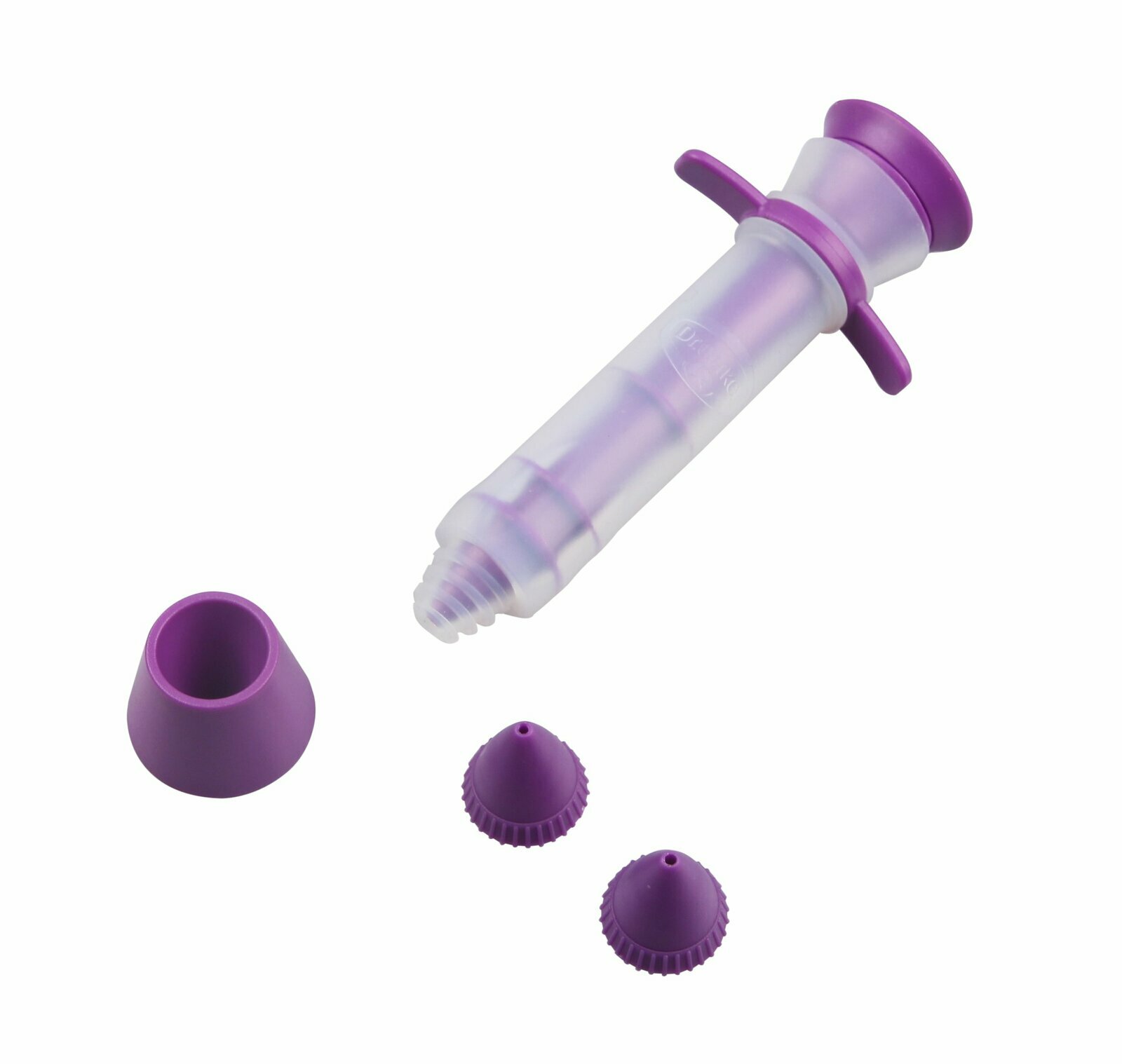 Dekostift mit zwei Tüllen in lila, seitliche Perspektive