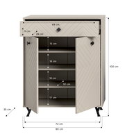 Schuhkommode mit geometrischem Muster, zwei Türen und einer Schublade, frontal abgebildet