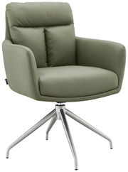 Grüner Armlehnstuhl mit Metallgestell, Vorderansicht