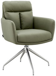 Grüner Armlehnstuhl mit Metallgestell, Vorderansicht