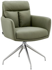 Grüner Armlehnstuhl mit Metallgestell, Vorderansicht