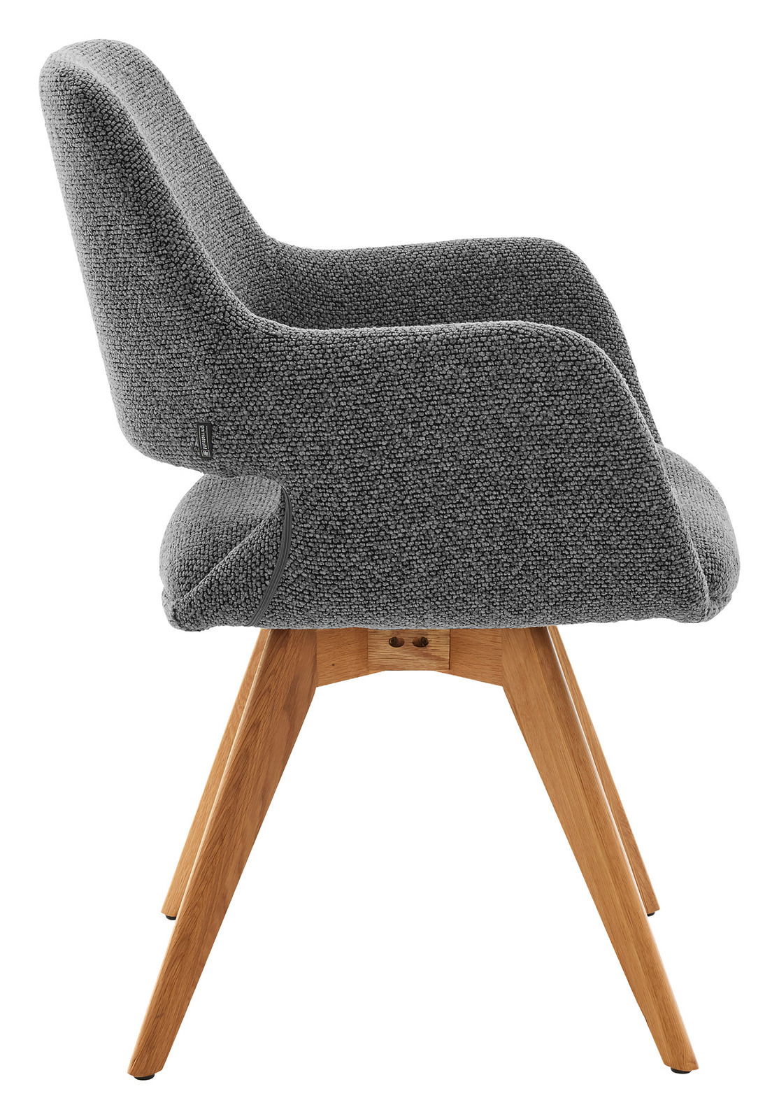 Grauer Armlehnstuhl mit Holzbeinen, Seitenansicht