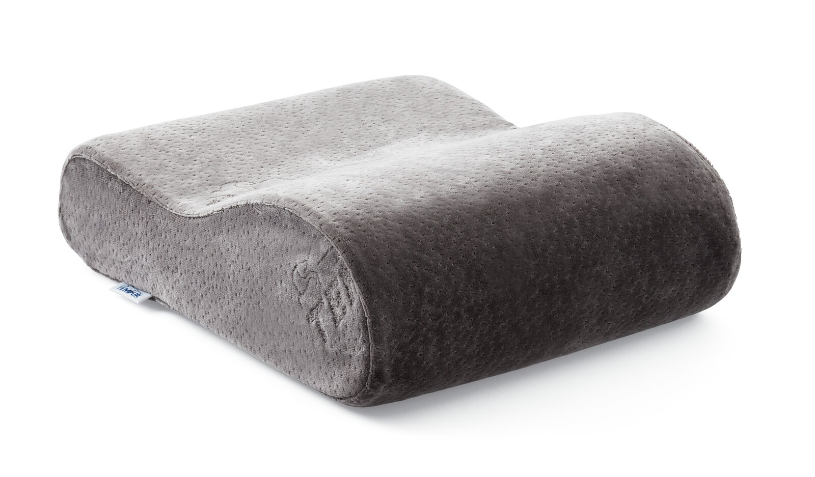 Tempur Reisekissen in seitlicher Perspektive, graue Farbe, ergonomische Form