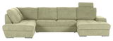 Grünes Ecksofa mit Ottomane, Frontalansicht