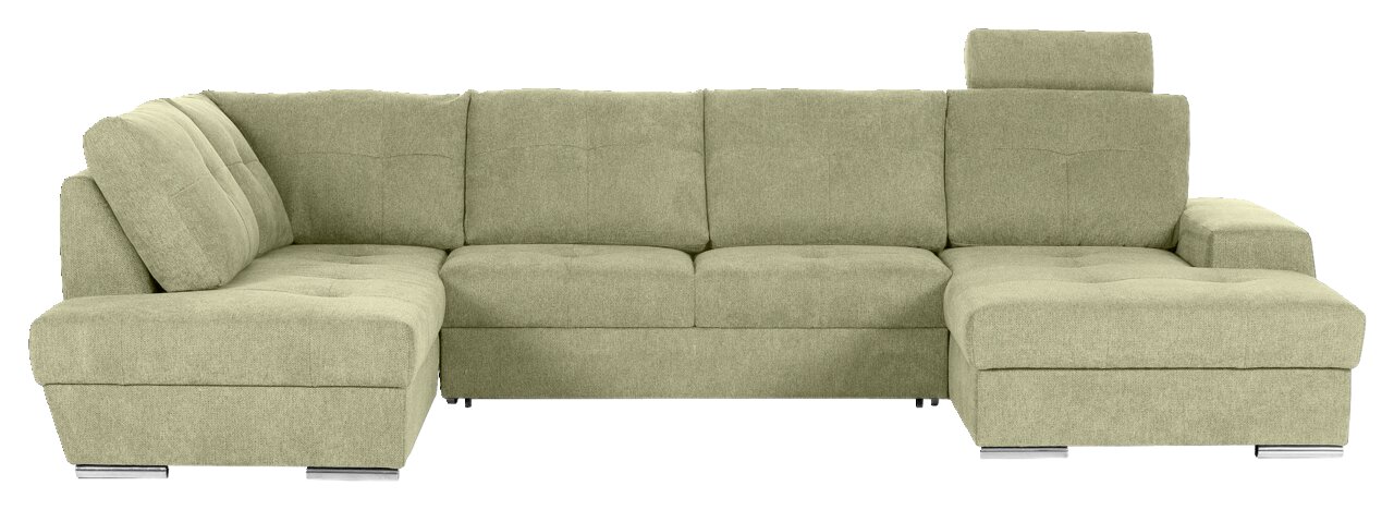 Grünes Ecksofa mit Ottomane, Frontalansicht