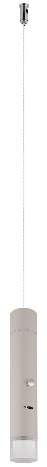 Moderne Hängeleuchte in zylindrischer Form, seitliche Perspektive