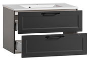 Waschtisch-Set mit zwei offenen Schubladen, seitliche Perspektive
