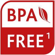 BPA-freies Symbol in Rot mit Blattmotiv, Vorderansicht