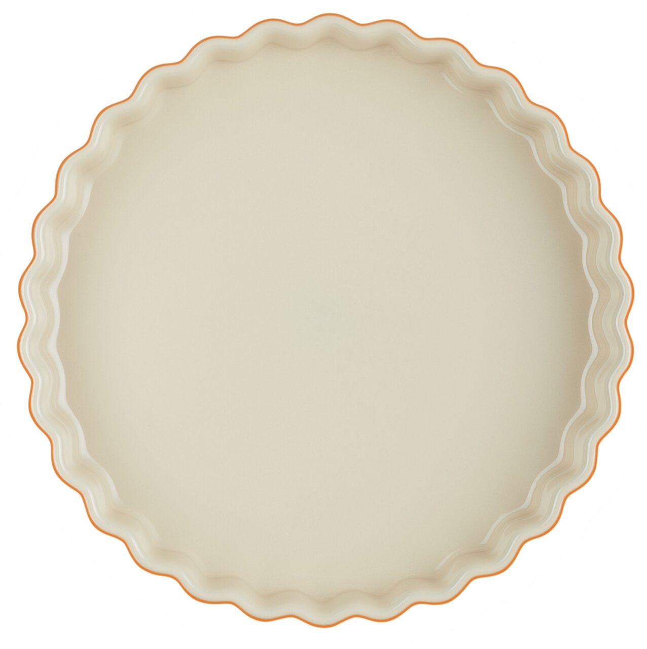 Runde Tarte-Form mit gewelltem Rand in Ofenrot, Draufsicht