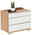 Venda Nachtschrank-Set LOFT Nachtschrank mit drei Schubladen in Holzoptik und weißen Fronten, dekoriert mit einer Pflanze und einem Buch, seitliche Perspektive