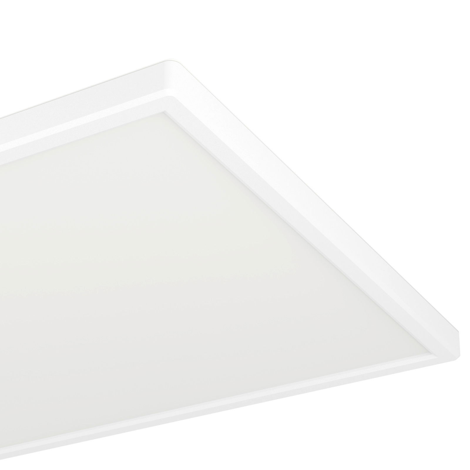 Eckansicht einer quadratischen LED-Deckenleuchte ROVITO-Z in Weiß