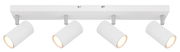 Moderner weißer Deckenstrahler mit vier verstellbaren Leuchten, seitliche Perspektive
