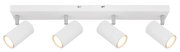 Moderner weißer Deckenstrahler mit vier verstellbaren Leuchten, seitliche Perspektive